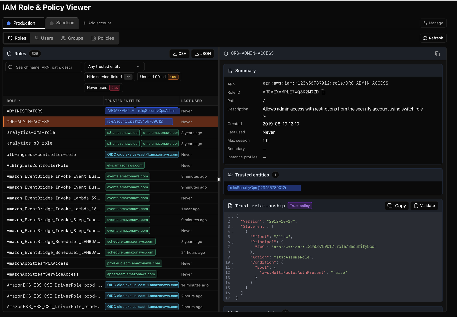 AWSGUI IAM Role and Policy Viewer